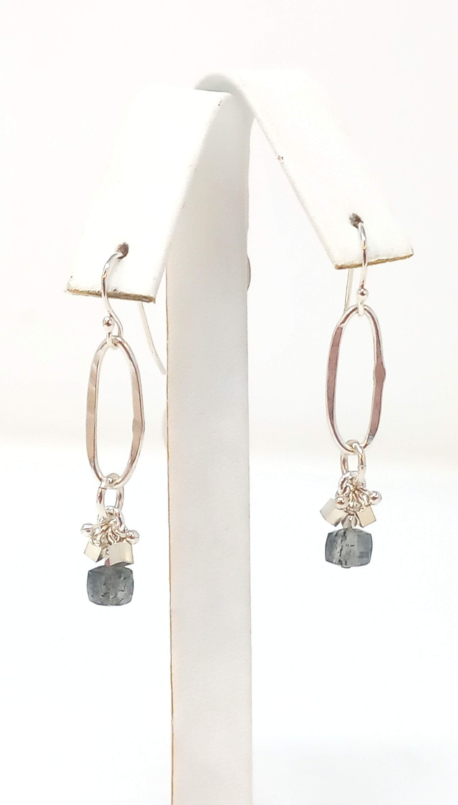 E120 Black Quartz Cube Earrings
