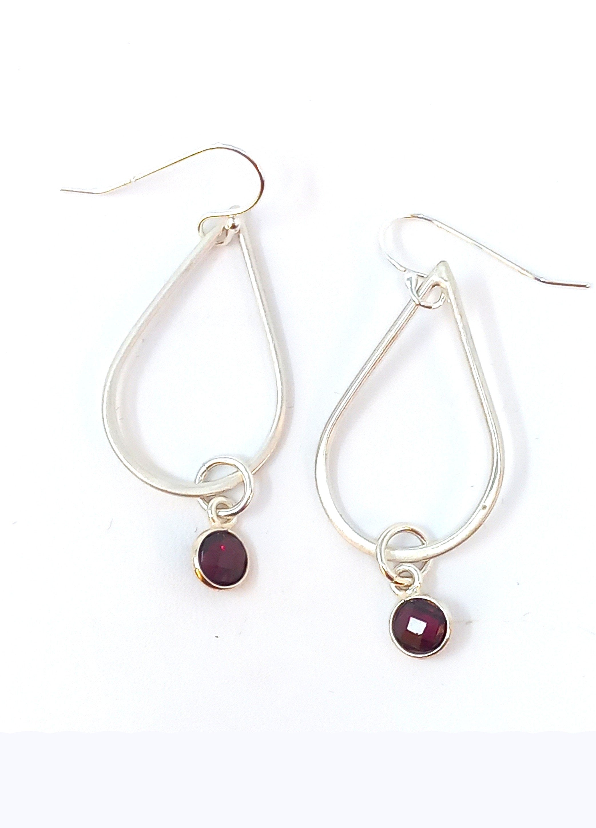E125 Medium Teardrop & Garnet Charm Earrings