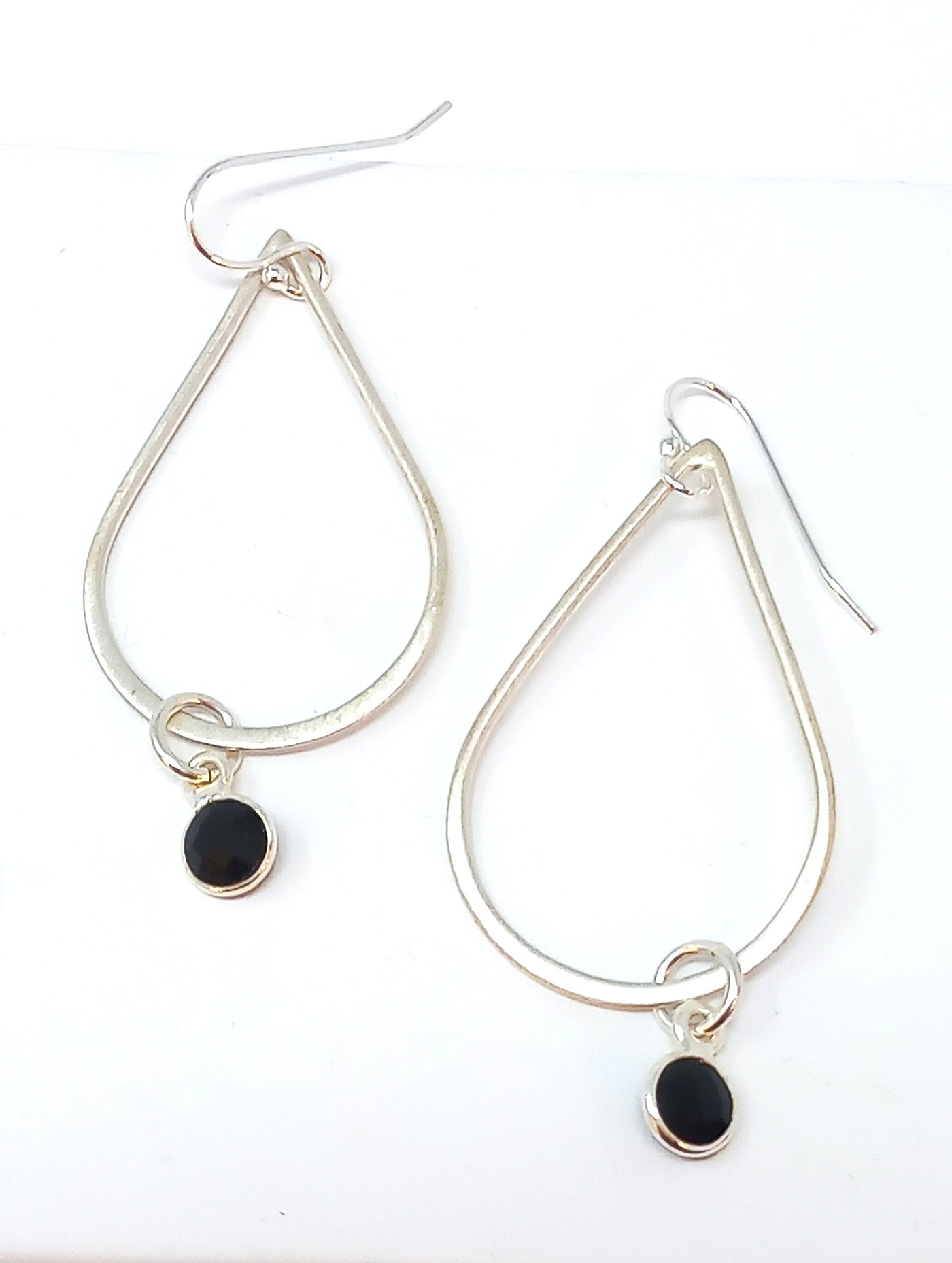 E126 Large Teardrop & Black Spinel Charm Earrings