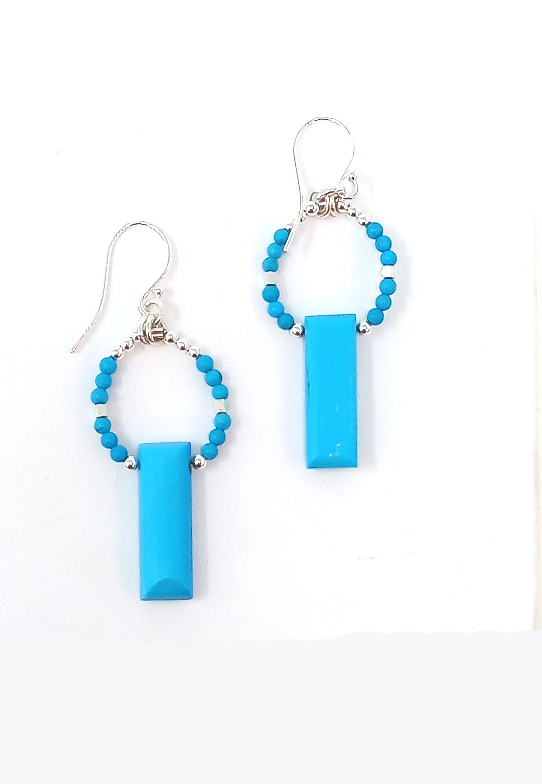 E135 Turquoise Howlite Rectangle Earrings
