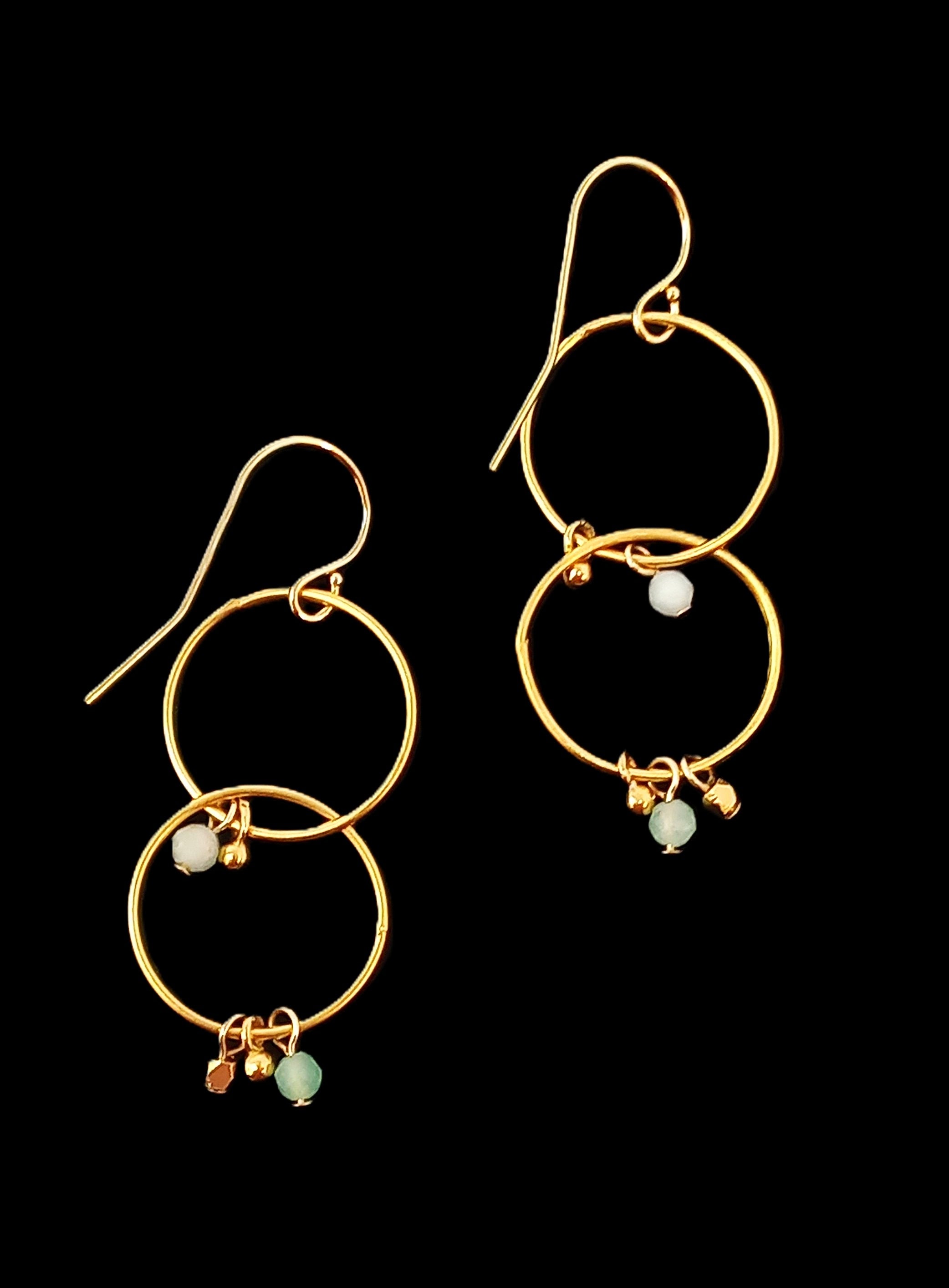 E141 Double Vermeil Hoops & Balls & Quartz Earrings