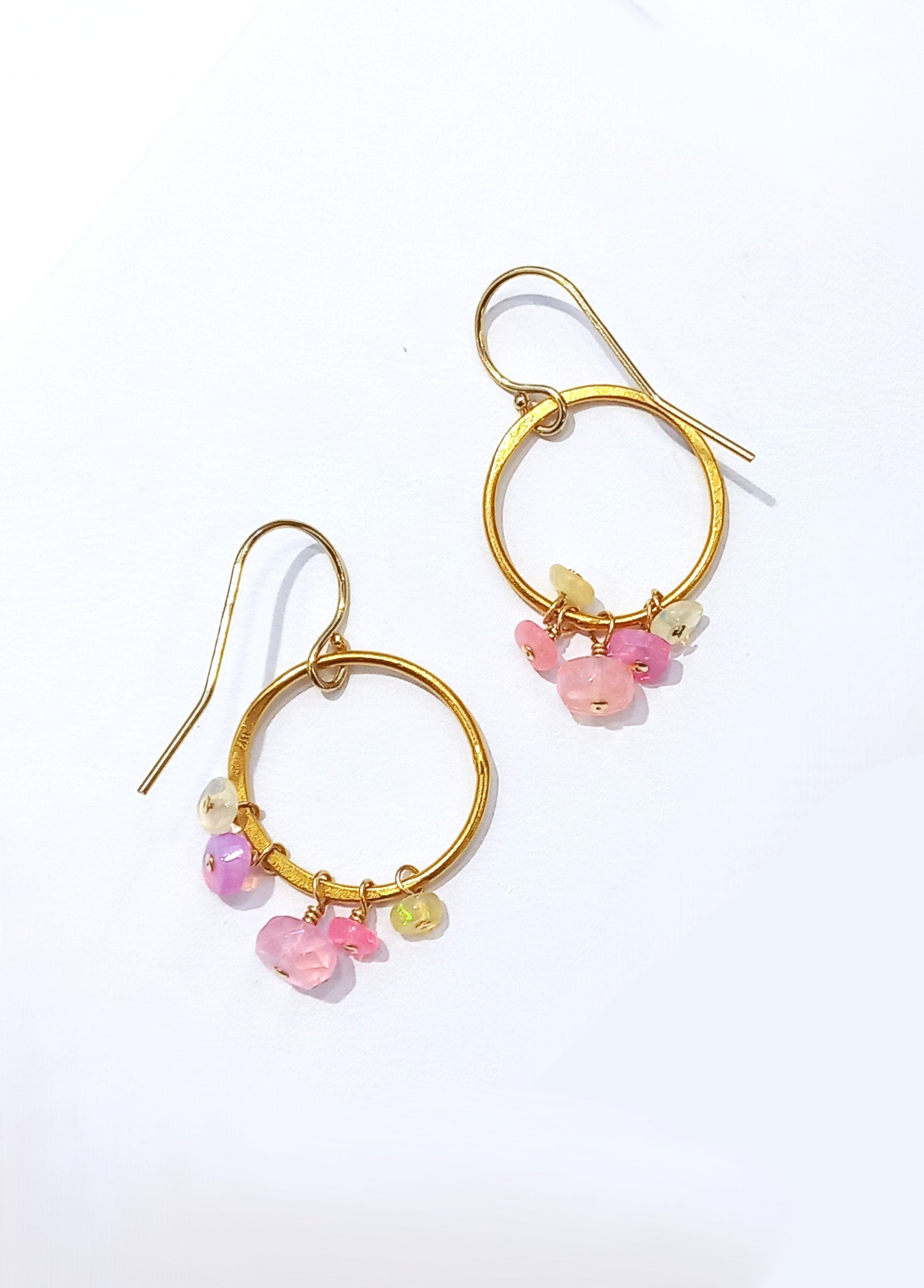 E143 Medium Ring with Pink Disco Opals Earrings