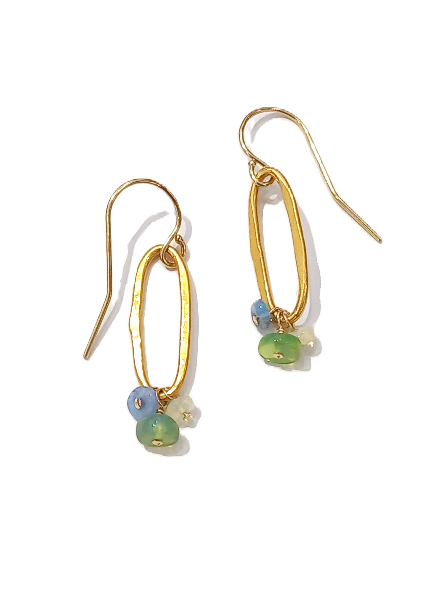 E144 Small Paperclip with Green Disco Opals Earrings