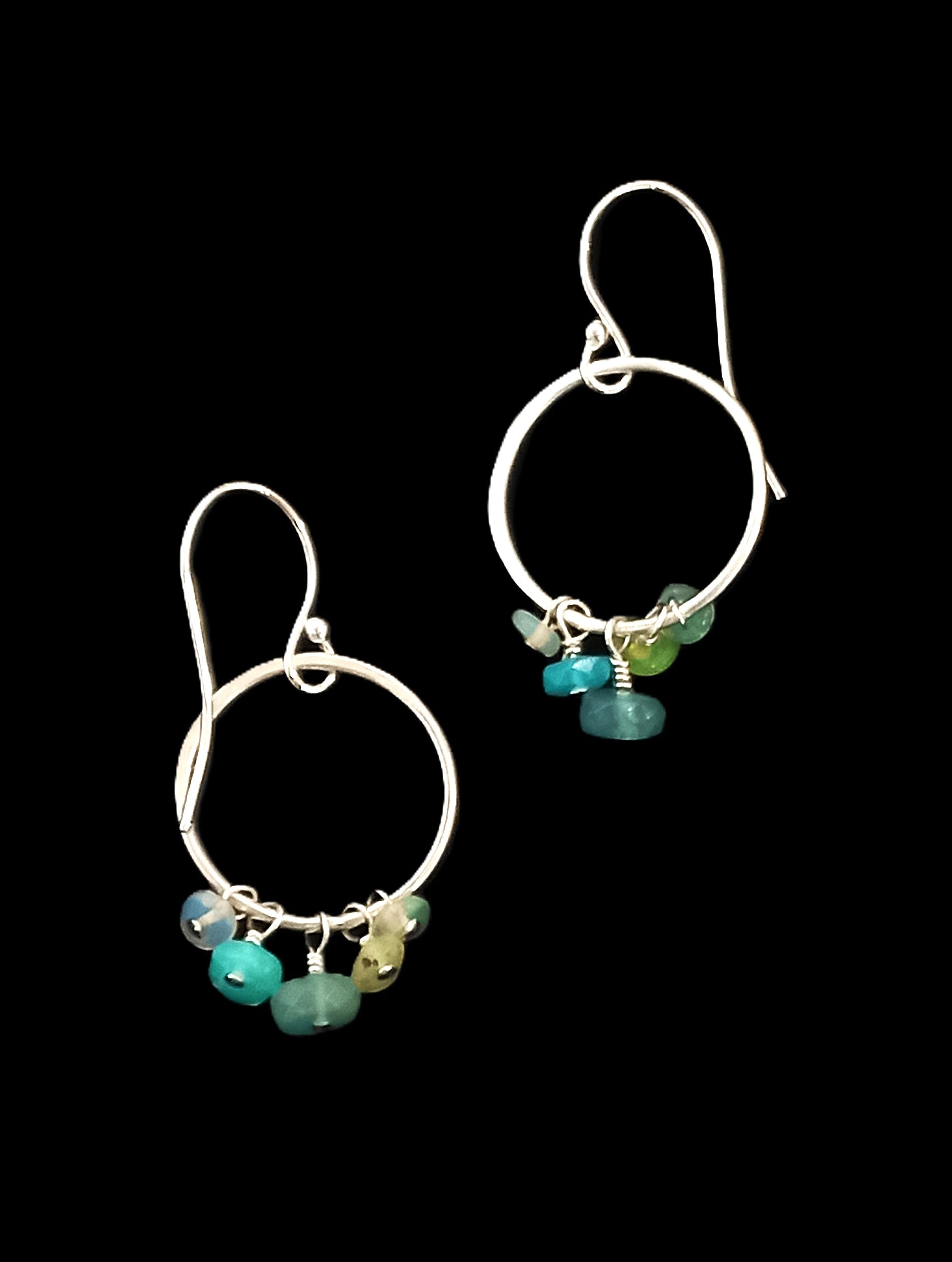 E145 Medium Ring with Blue Disco Opals Earrings