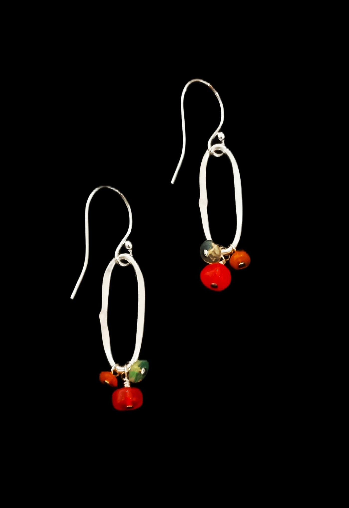 E146 Small Paperclip with Red Disco Opals Earrings