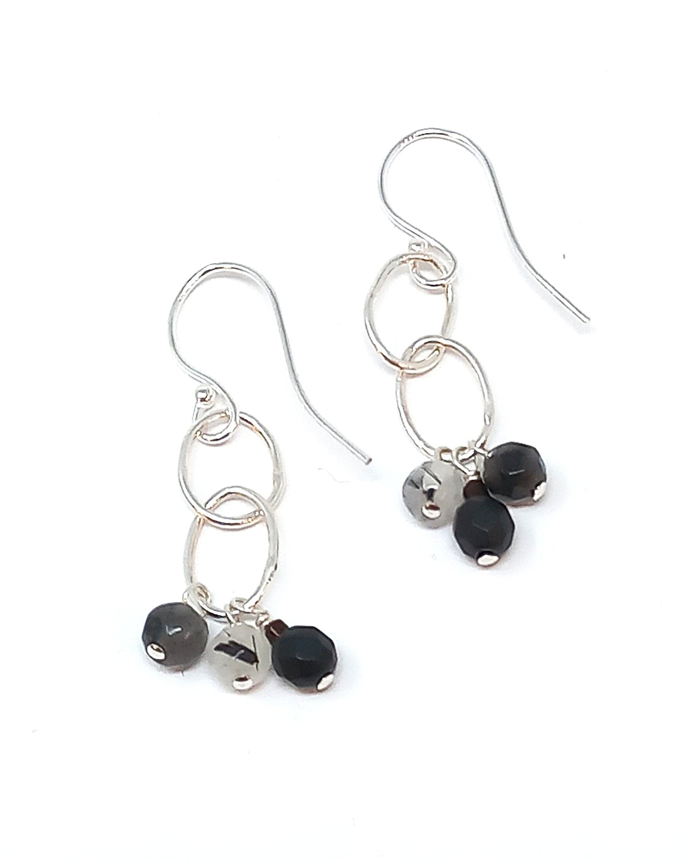E150 Black Assorted Faceted Stone Earrings