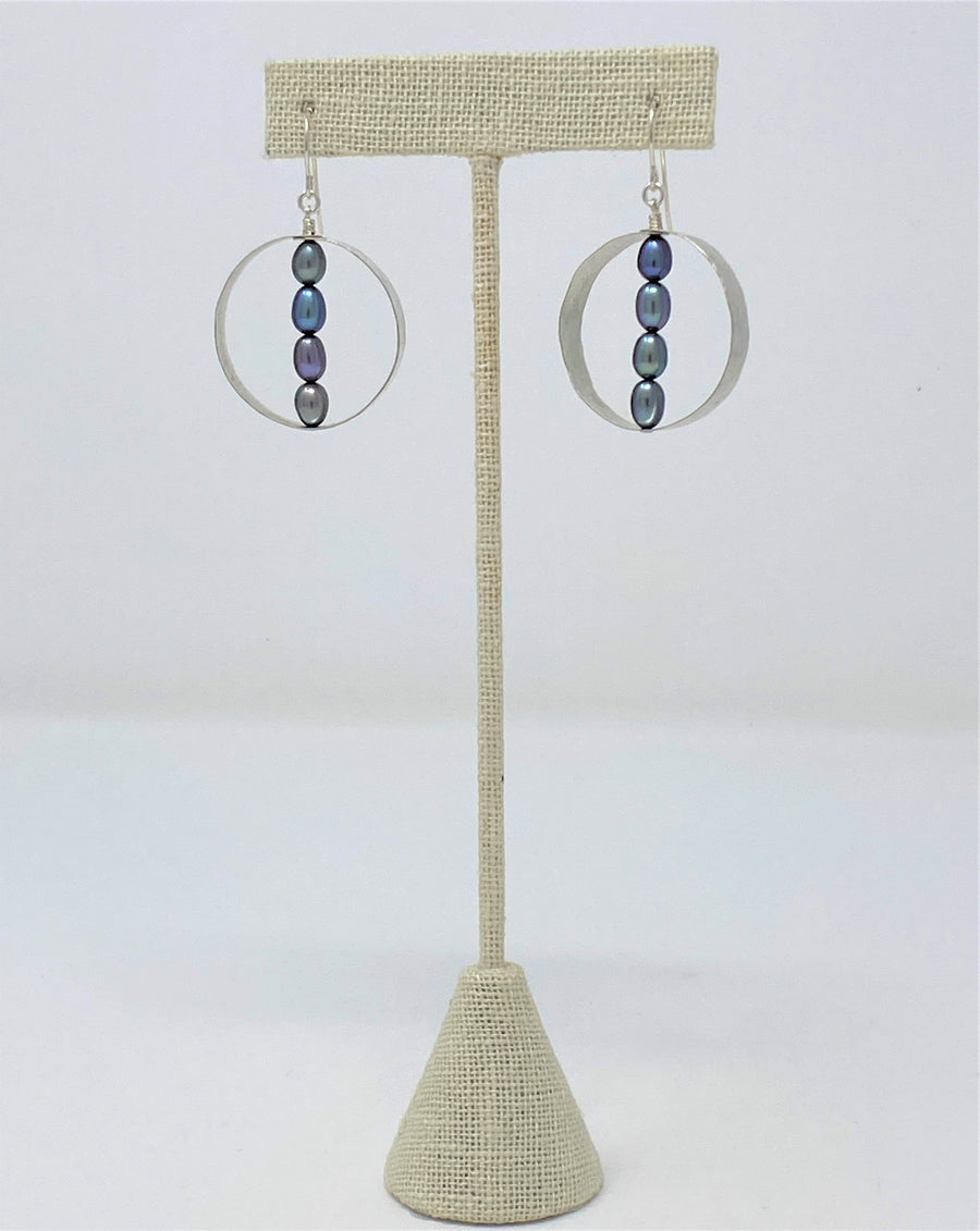 E339 Sterling Silver Circles with Gray Freshwater Pearl Earrings by Silvana Segulja