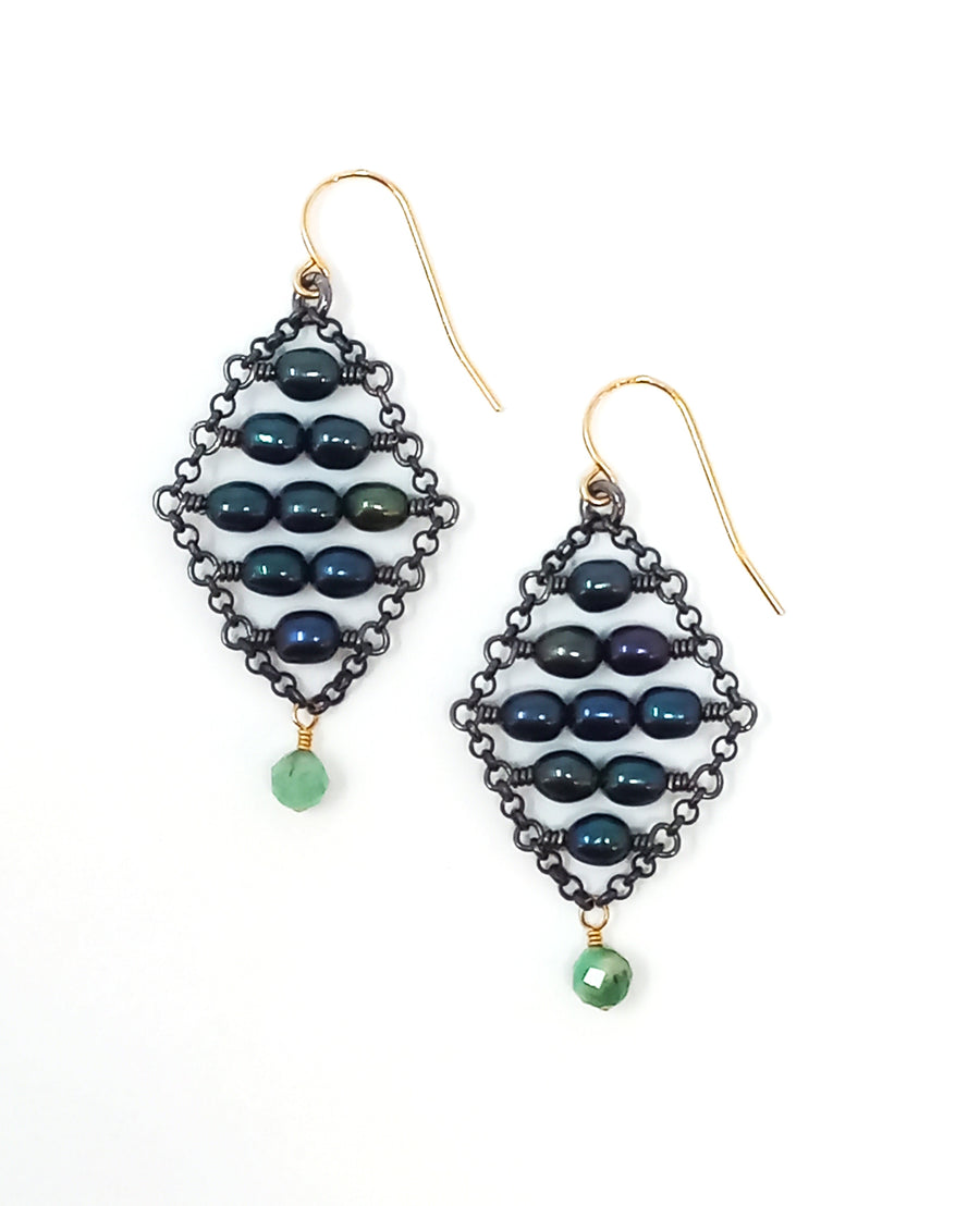 E377 Black Tahitian Pearl Tapestry Earrings