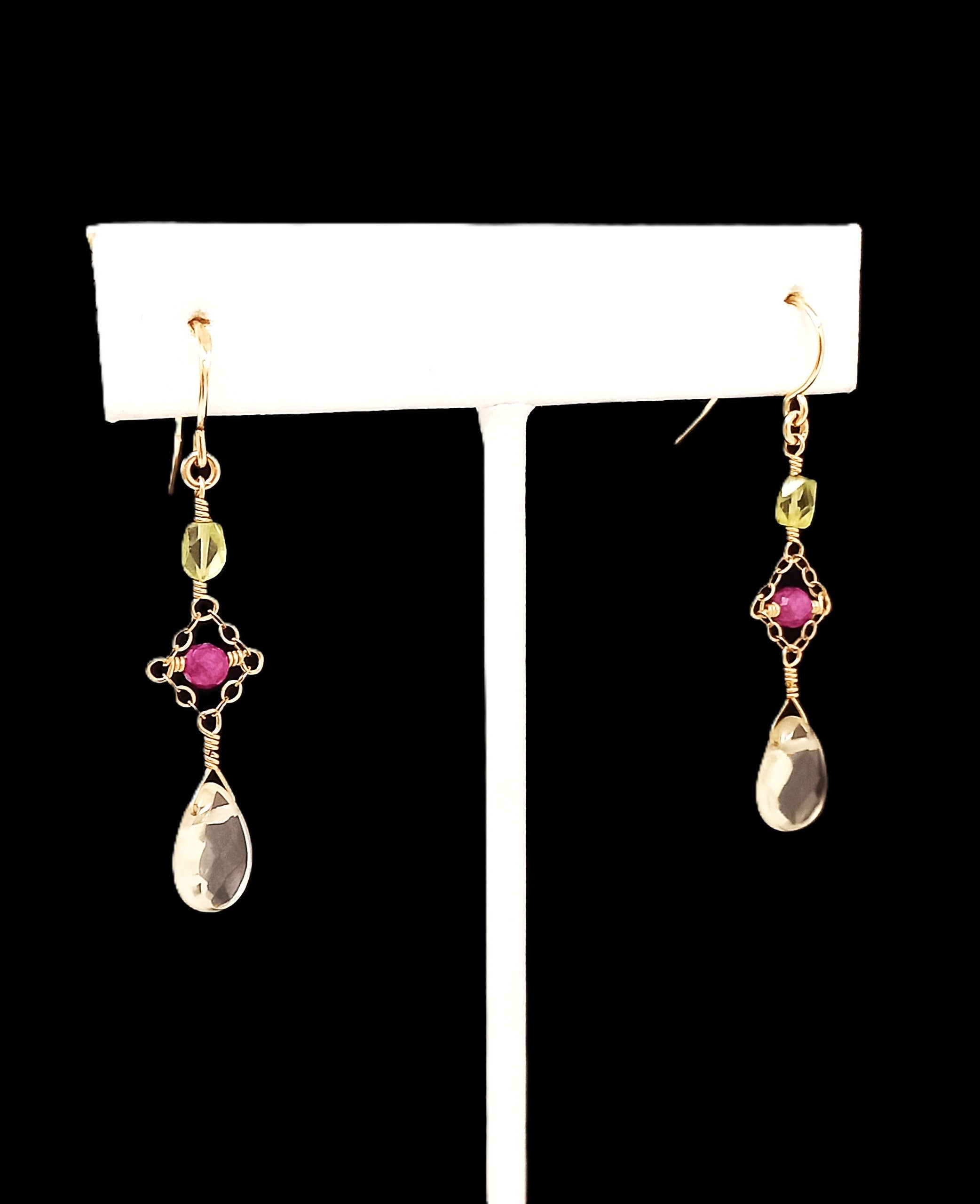 E572 Peridot, Ruby, and Lemon Quartz Earrings