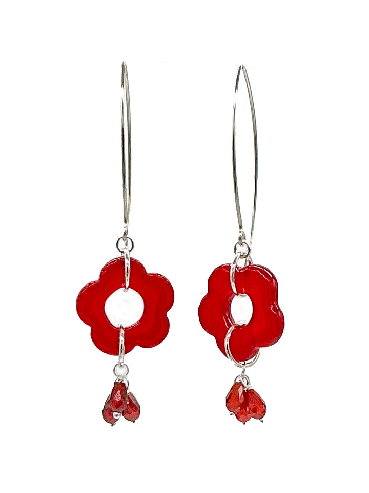 Red Flower Glass Earrings by Kait Rhoads