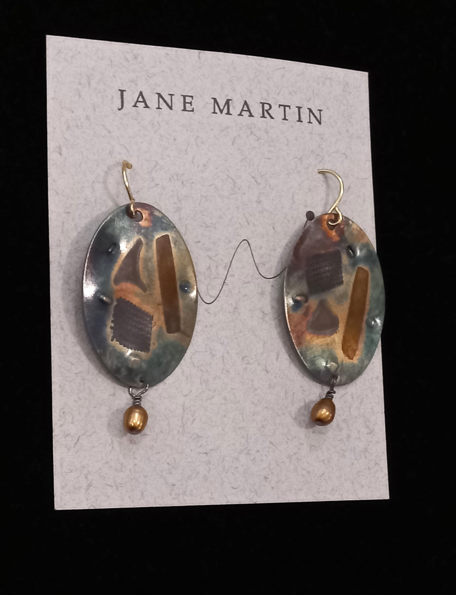 Oval Mixed Metal and Pearl Earrings (EDL-116) by Jane Martin