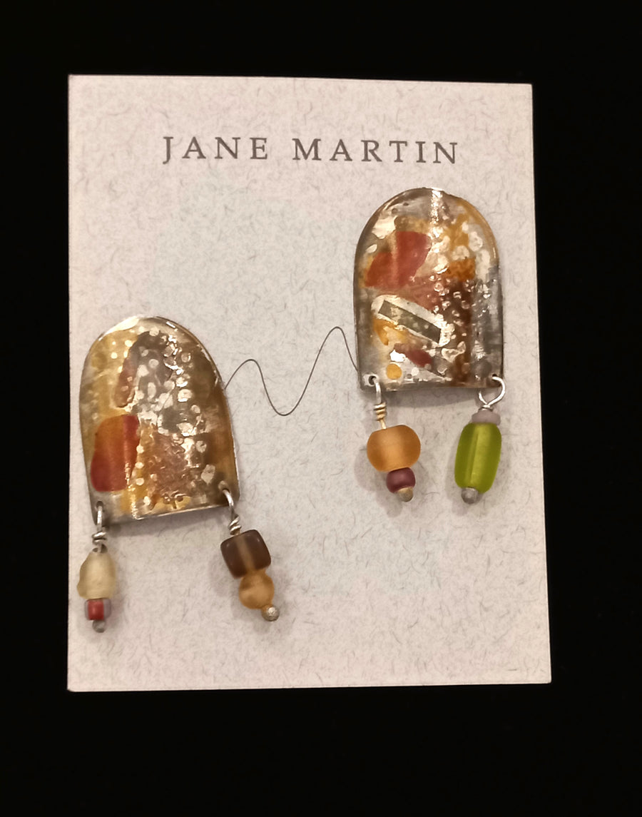 Curved Shield Earrings (Mottled Metal) (ETF-120) by Jane Martin