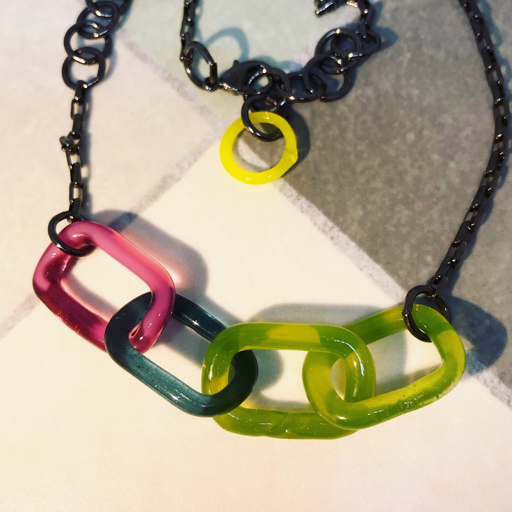 Large Link Tonal Glass Necklace by Inna Patina