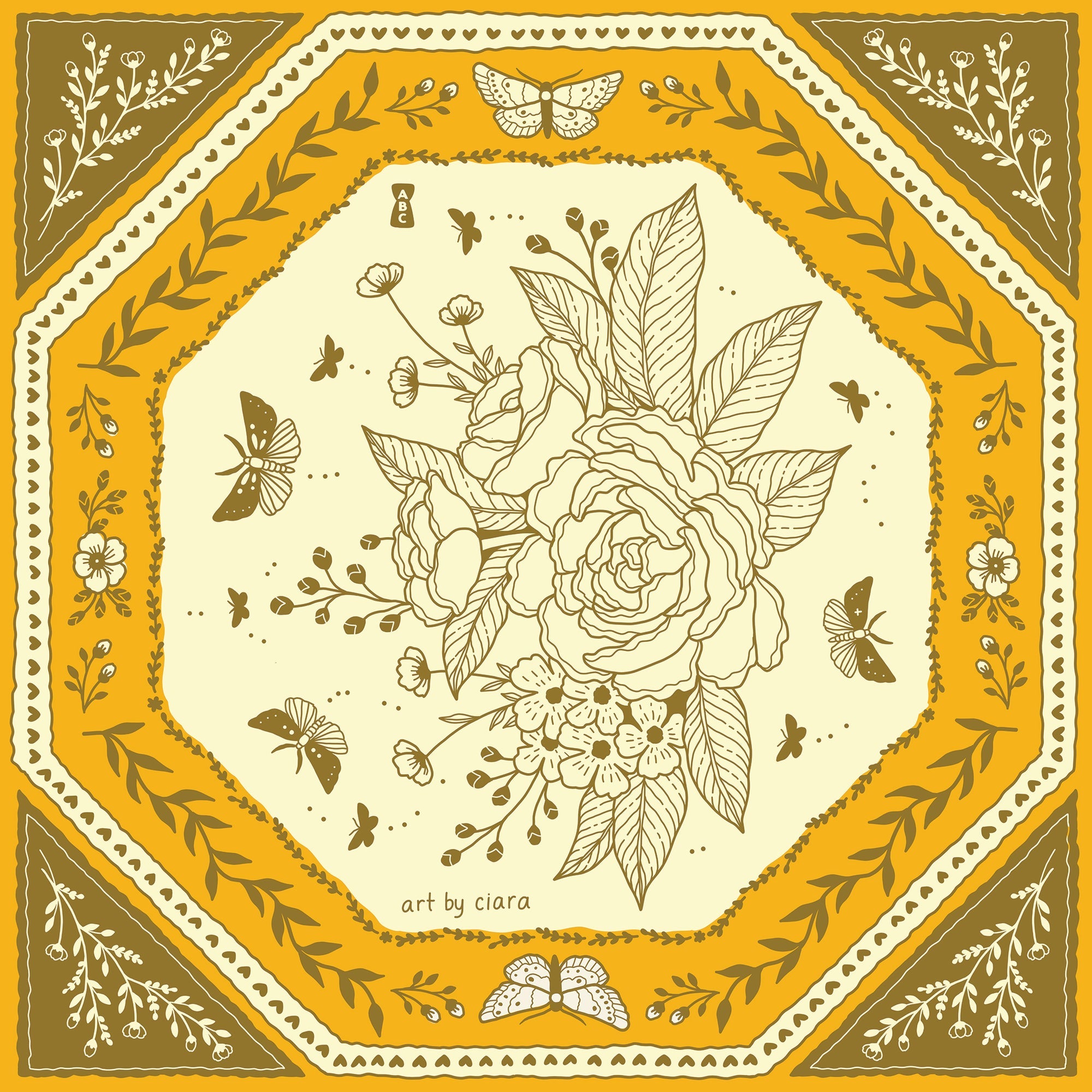 Mustard Floral Moth Bandana