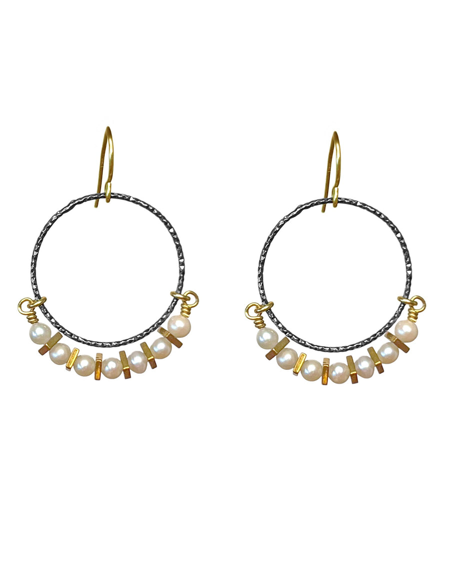 E510 Silver Hoops with Pearls Earrings