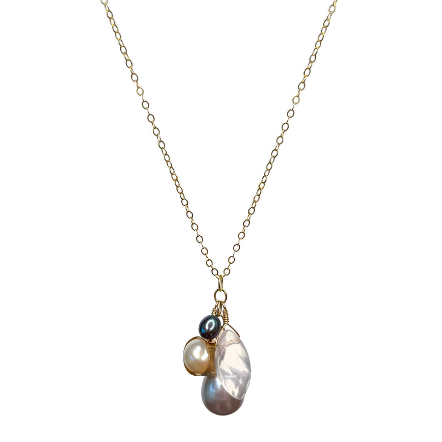 N556 Gold Pearl and Quartz Medley Necklace
