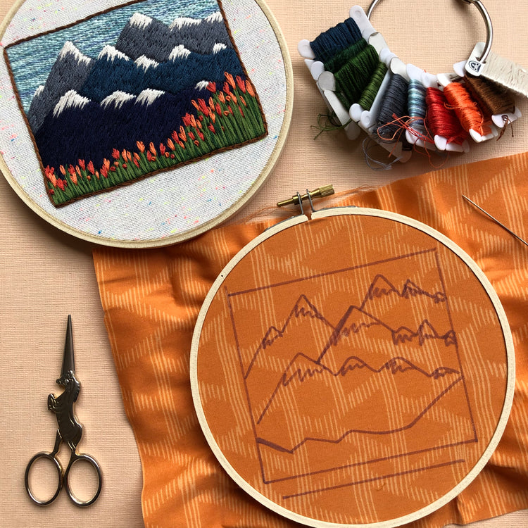 Mountain and Tulip Landscape Embroidery Kit