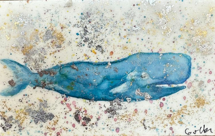 Whale Original Encaustic Painting by Carrie Goller