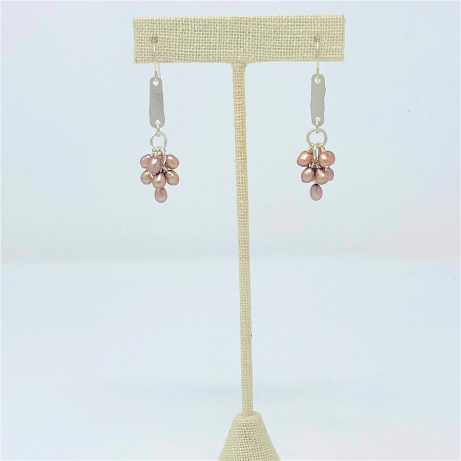 E333 Forged Silver Bar and Pink Pearl Earrings by Silvana Segulja