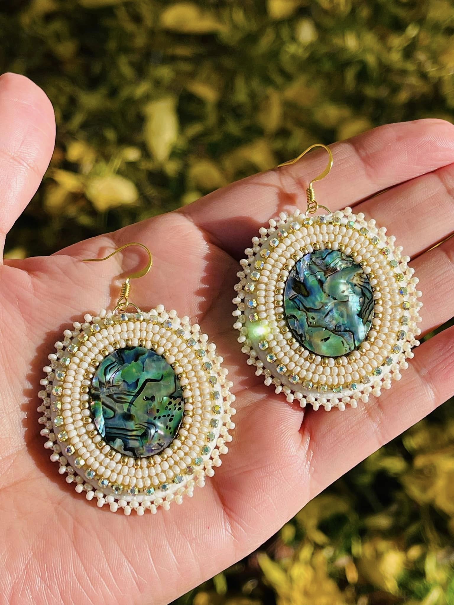 Medium Beaded Abalone Earrings by Jo Citlali