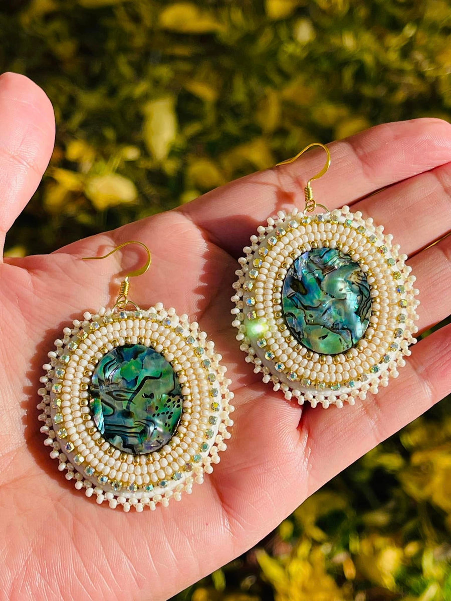 Medium Beaded Abalone Earrings by Jo Citlali
