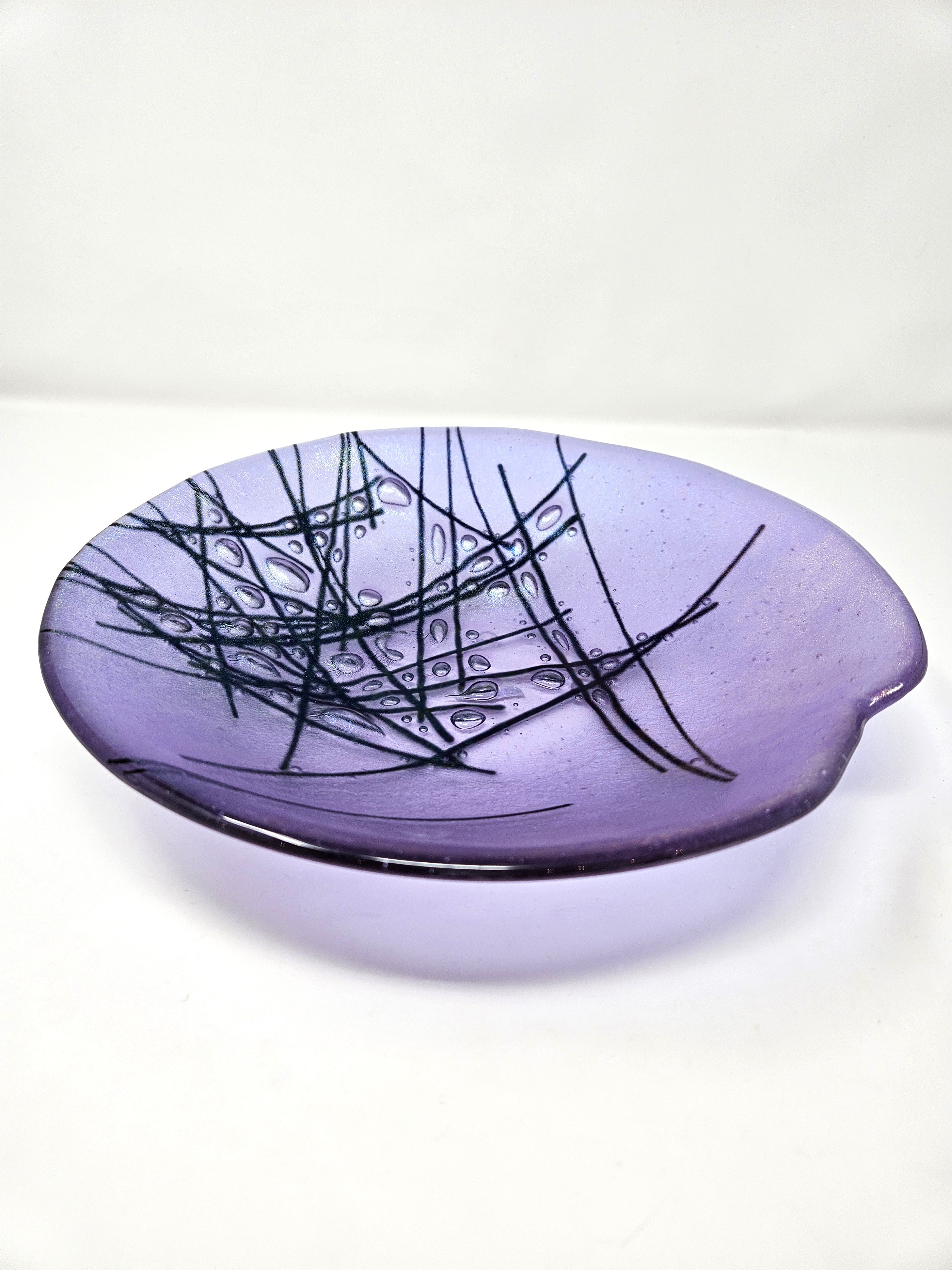 #153 Lilac Iridescent Fused Stringer Bowl by Mesolini Glass Studio
