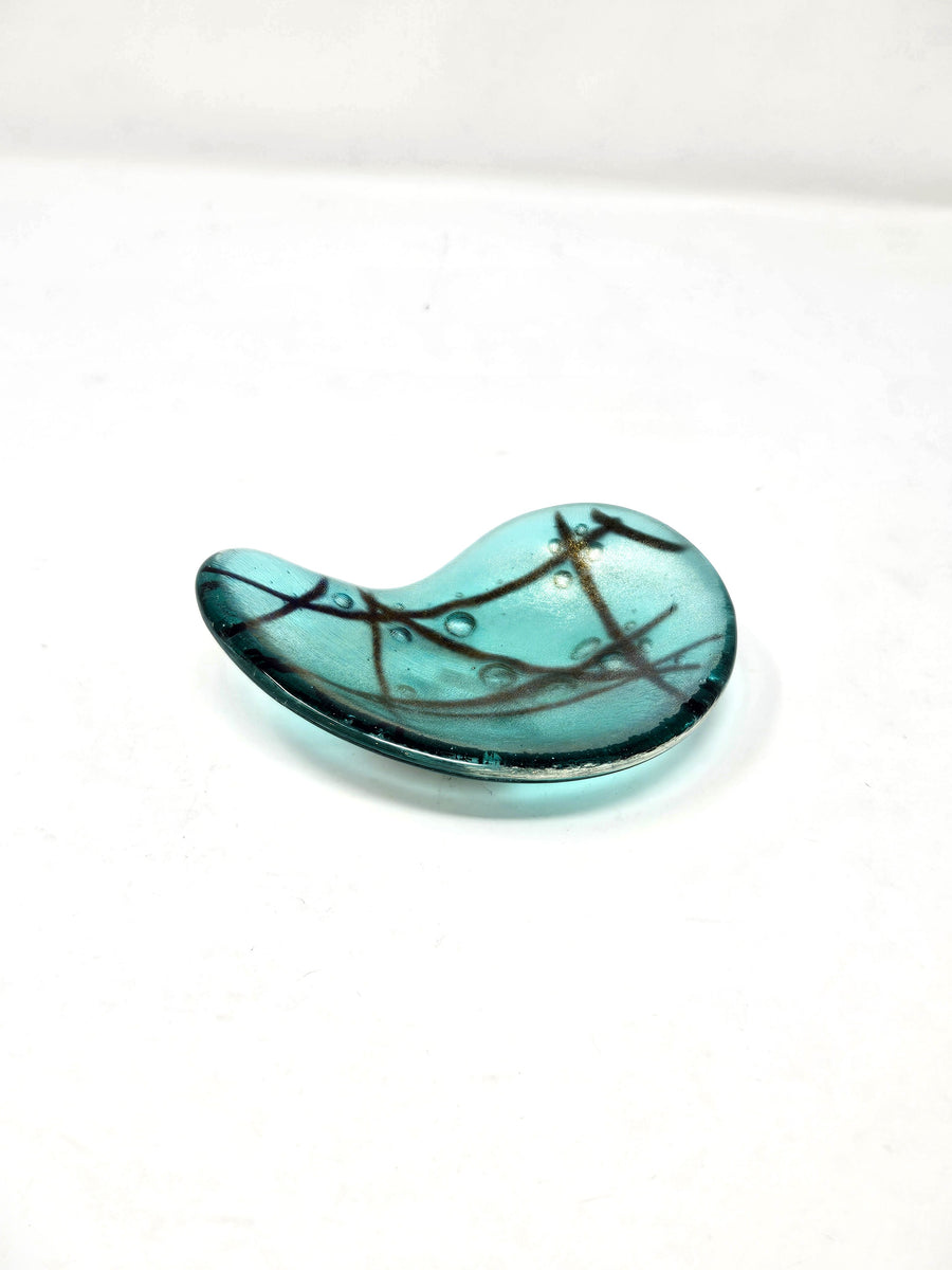 #154 Aqua Marine Iridescent Kidney Tray by Mesolini Glass Studio