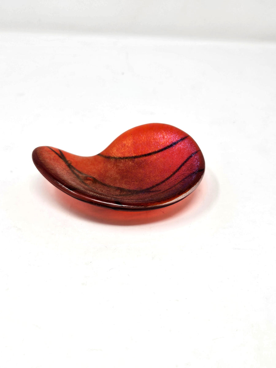 #156 Orange Iridescent Kidney Tray by Mesolini Glass Studio