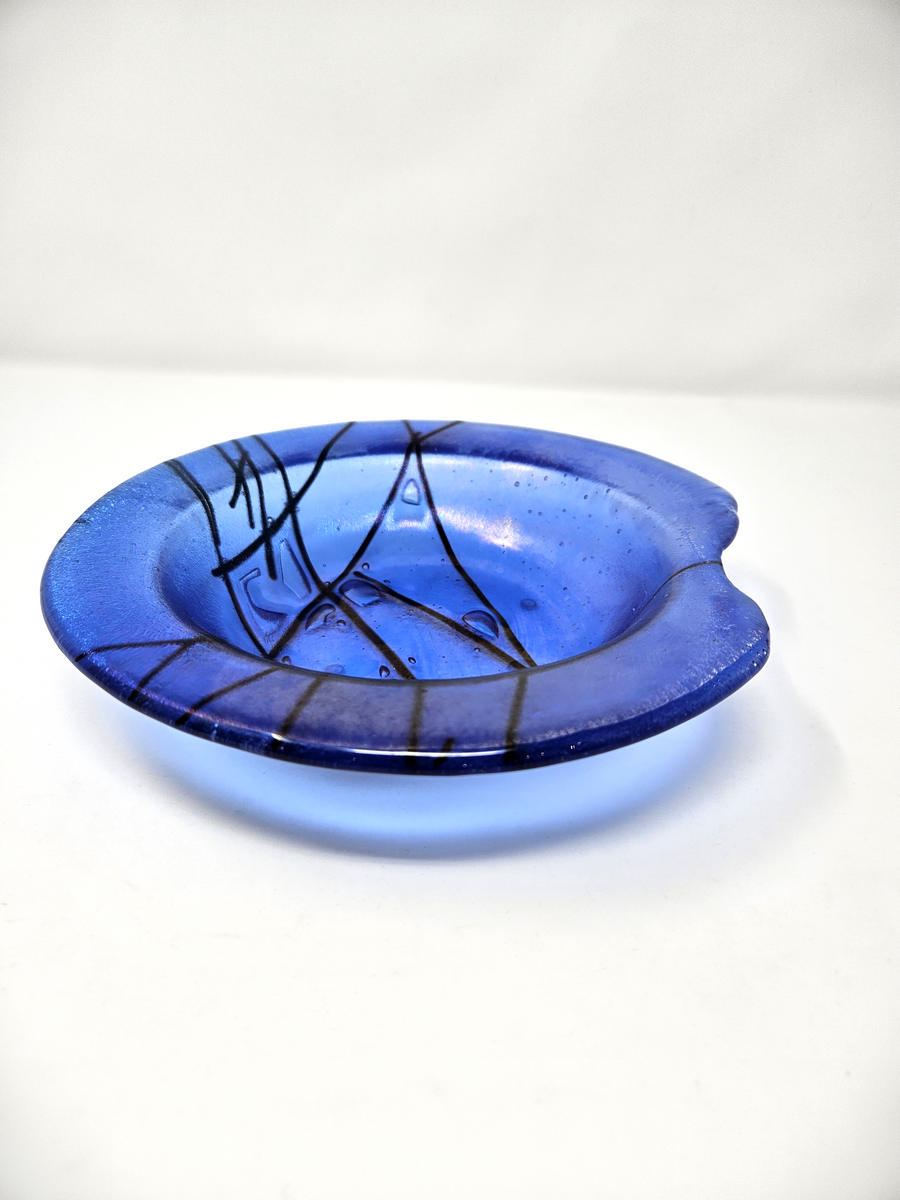 #159 Light Blue Iridescent Fused Soup Bowl by Mesolini Glass Studio