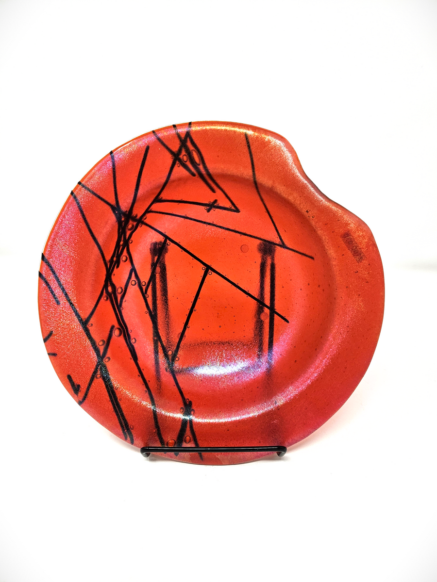 #160 Orange Iridescent Fused Soup Bowl by Mesolini Glass Studio
