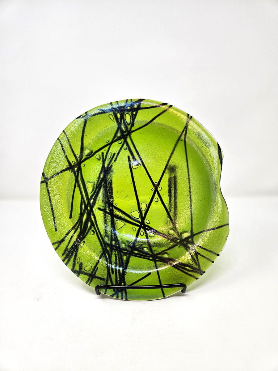 #161 Lime Iridescent Fused Soup Bowl by Mesolini Glass Studio