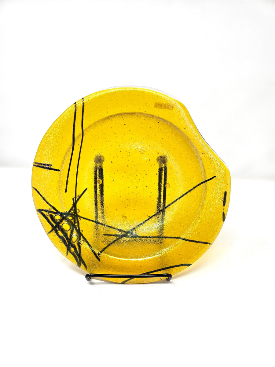 #162 Yellow Iridescent Fused Soup Bowl by Mesolini Glass Studio