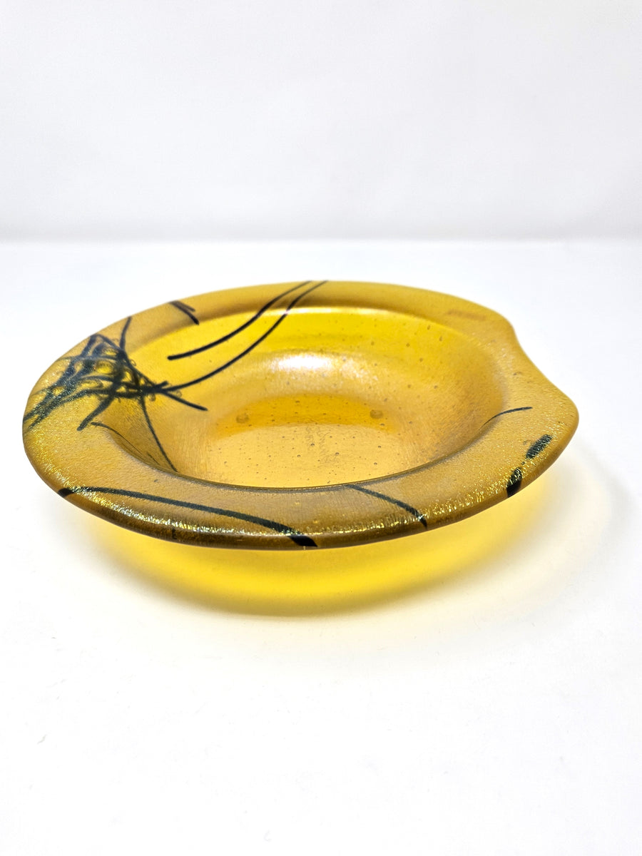 #162 Yellow Iridescent Fused Soup Bowl by Mesolini Glass Studio