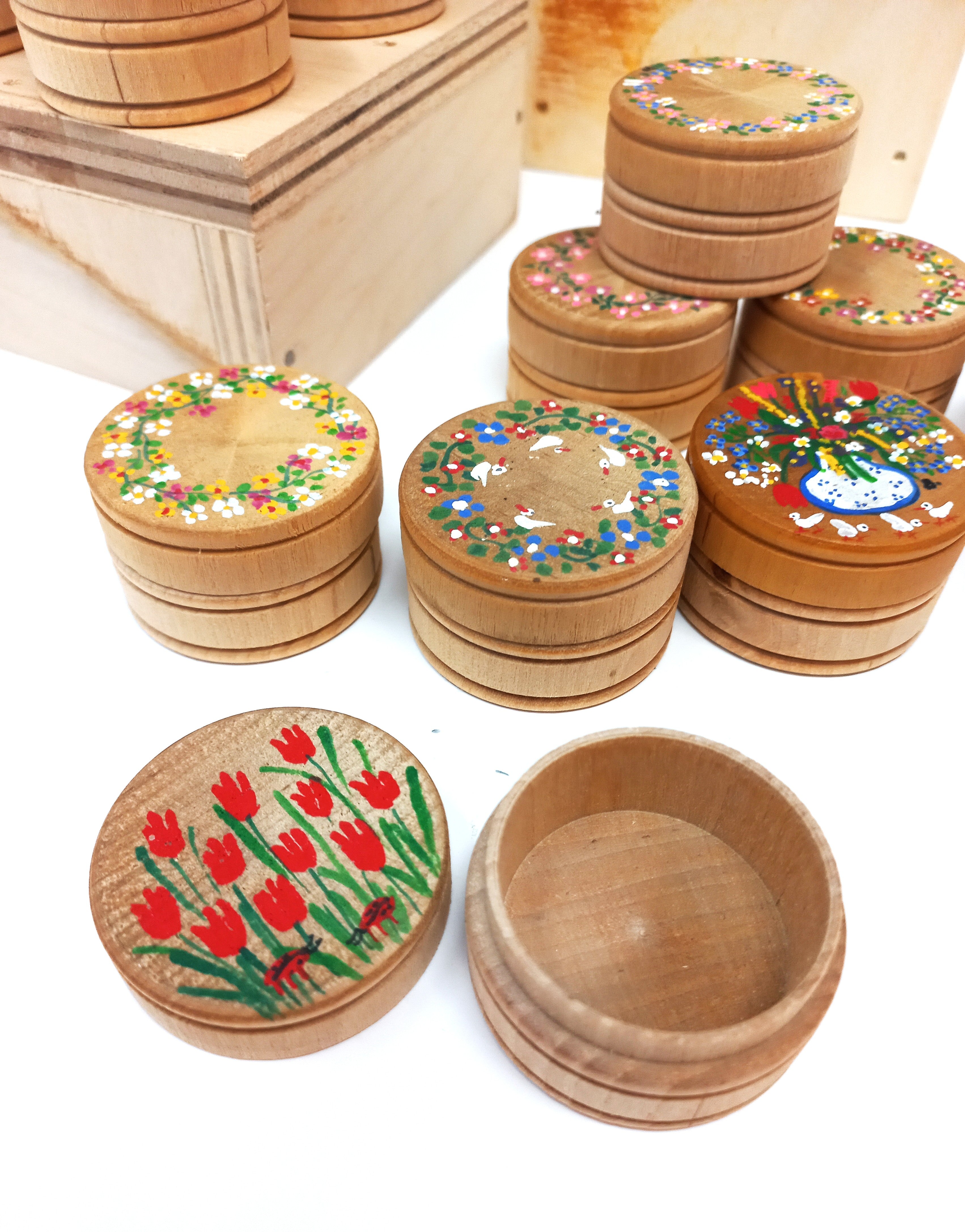 Hand Painted Mini Circle Treasure Box by Birgit Moenig