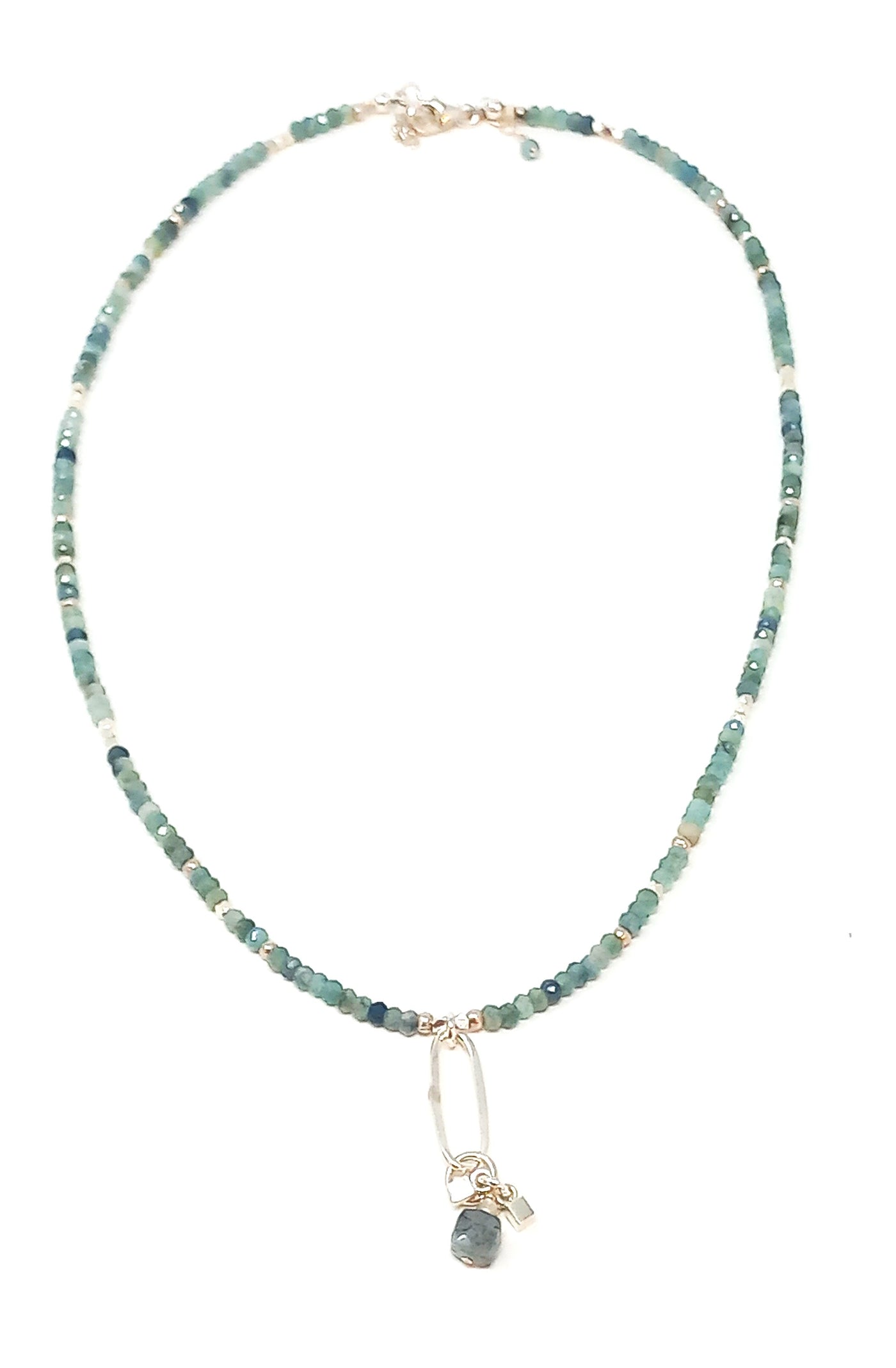 N206 Blue Tourmaline and Black Quartz Necklace