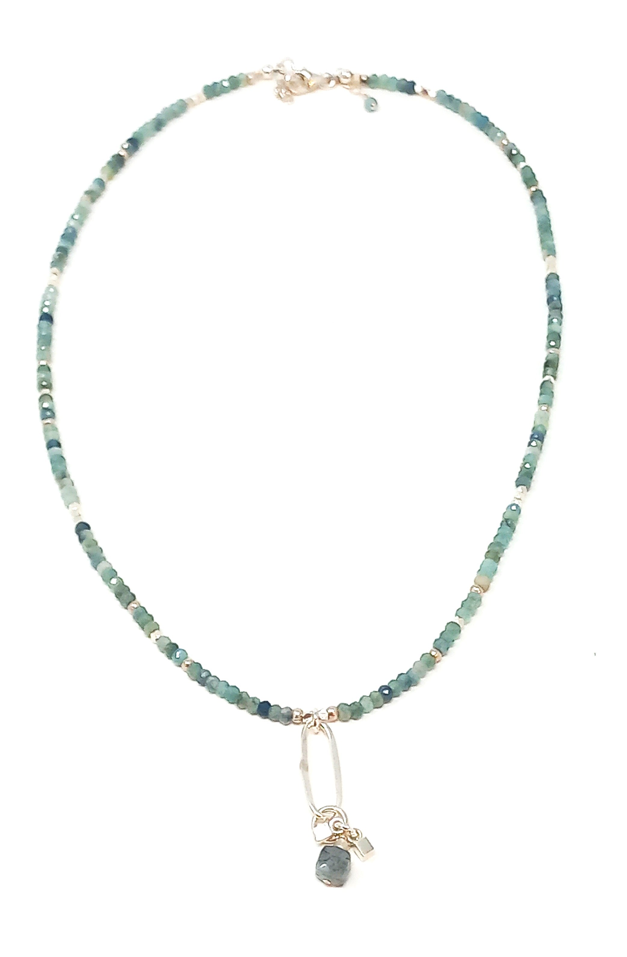 N206 Blue Tourmaline and Black Quartz Necklace