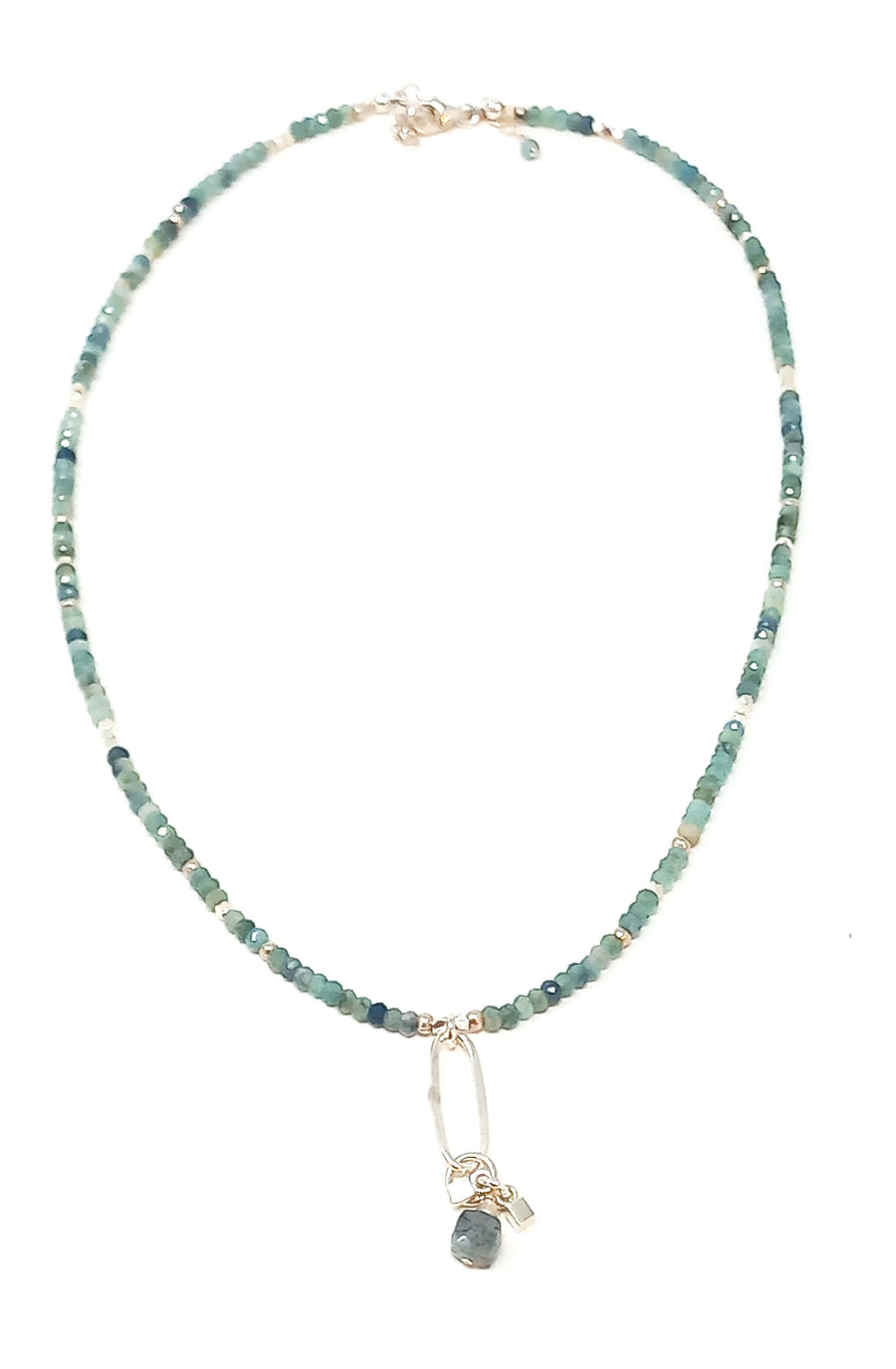 N206 Blue Tourmaline and Black Quartz Necklace
