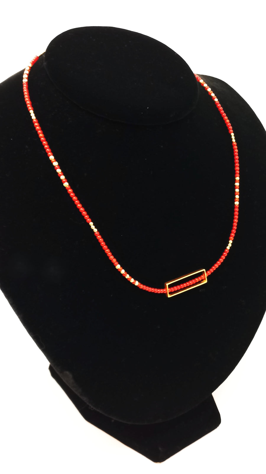 N222 Red Coral & Vermeil Rectangle Frame Necklace