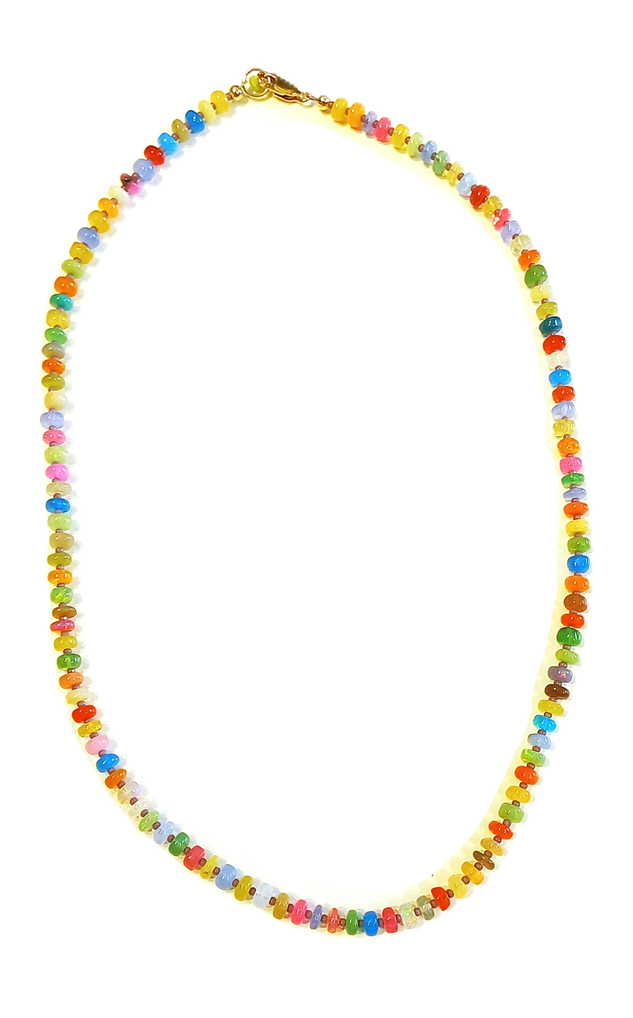 N233 Large Disco Opals & Purple Seed Beads Necklace