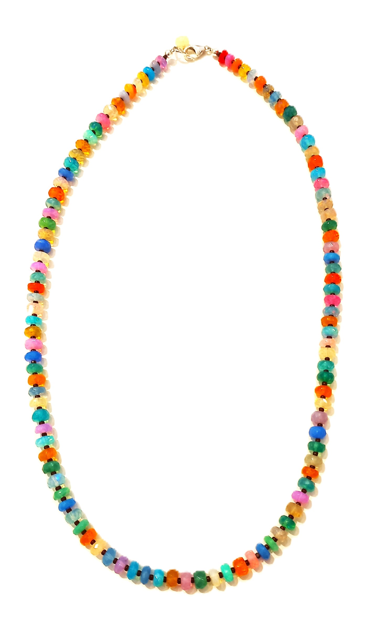 N235 Large Faceted Disco Opals & Brown Seed Beads Necklace