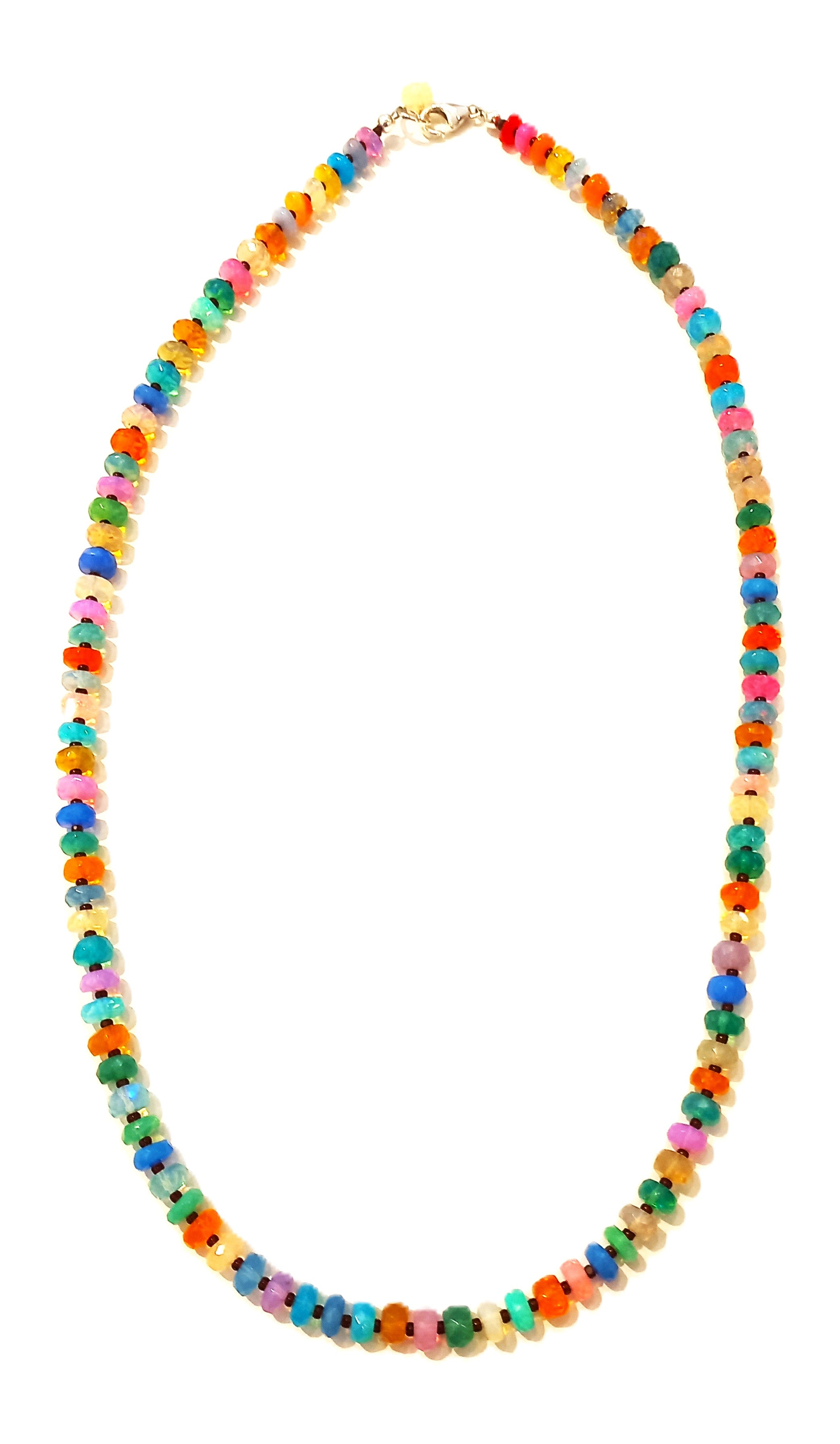 N235 Large Faceted Disco Opals & Brown Seed Beads Necklace