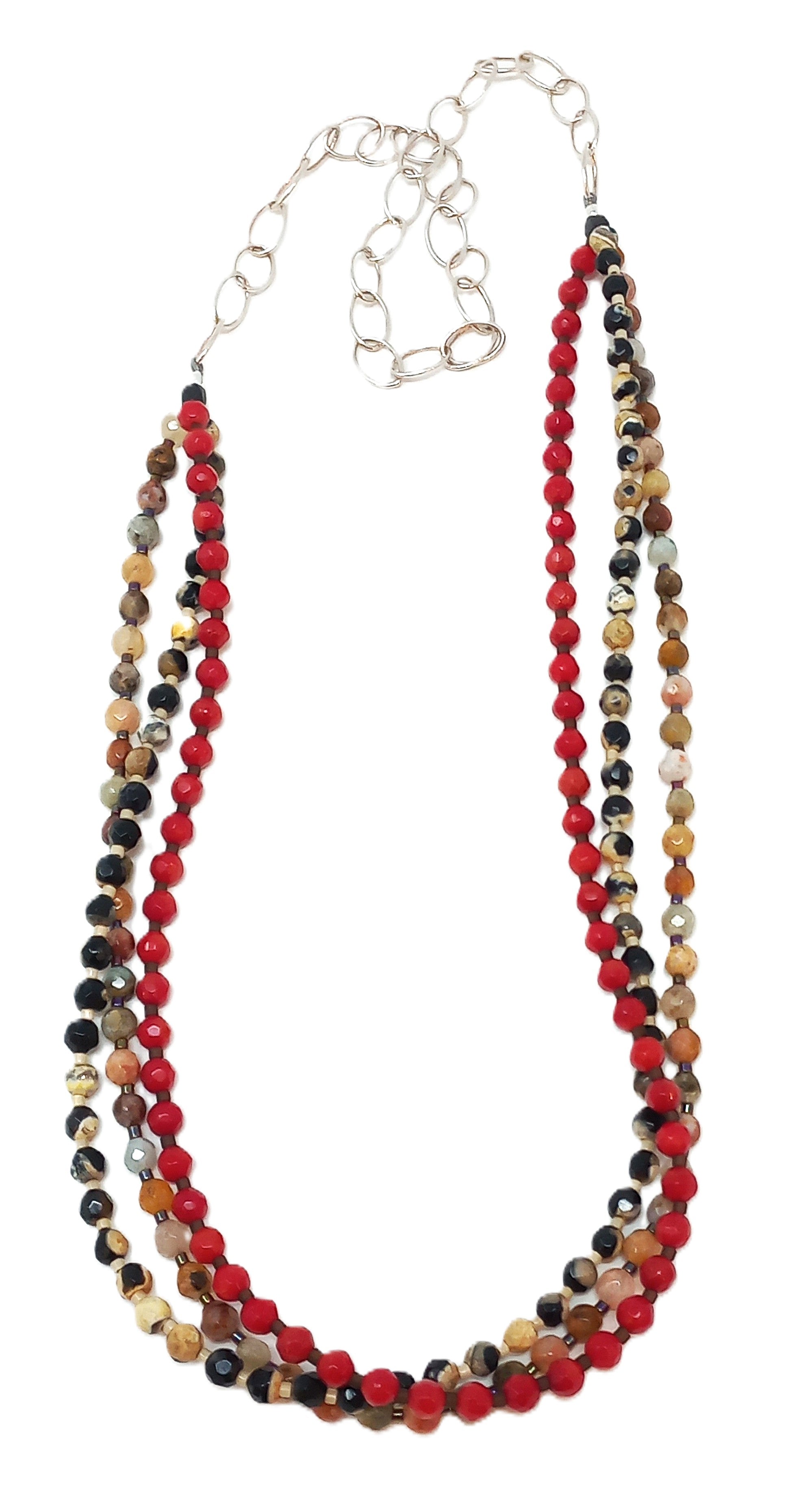 N236 Red Multistrand Faceted Stone Necklace