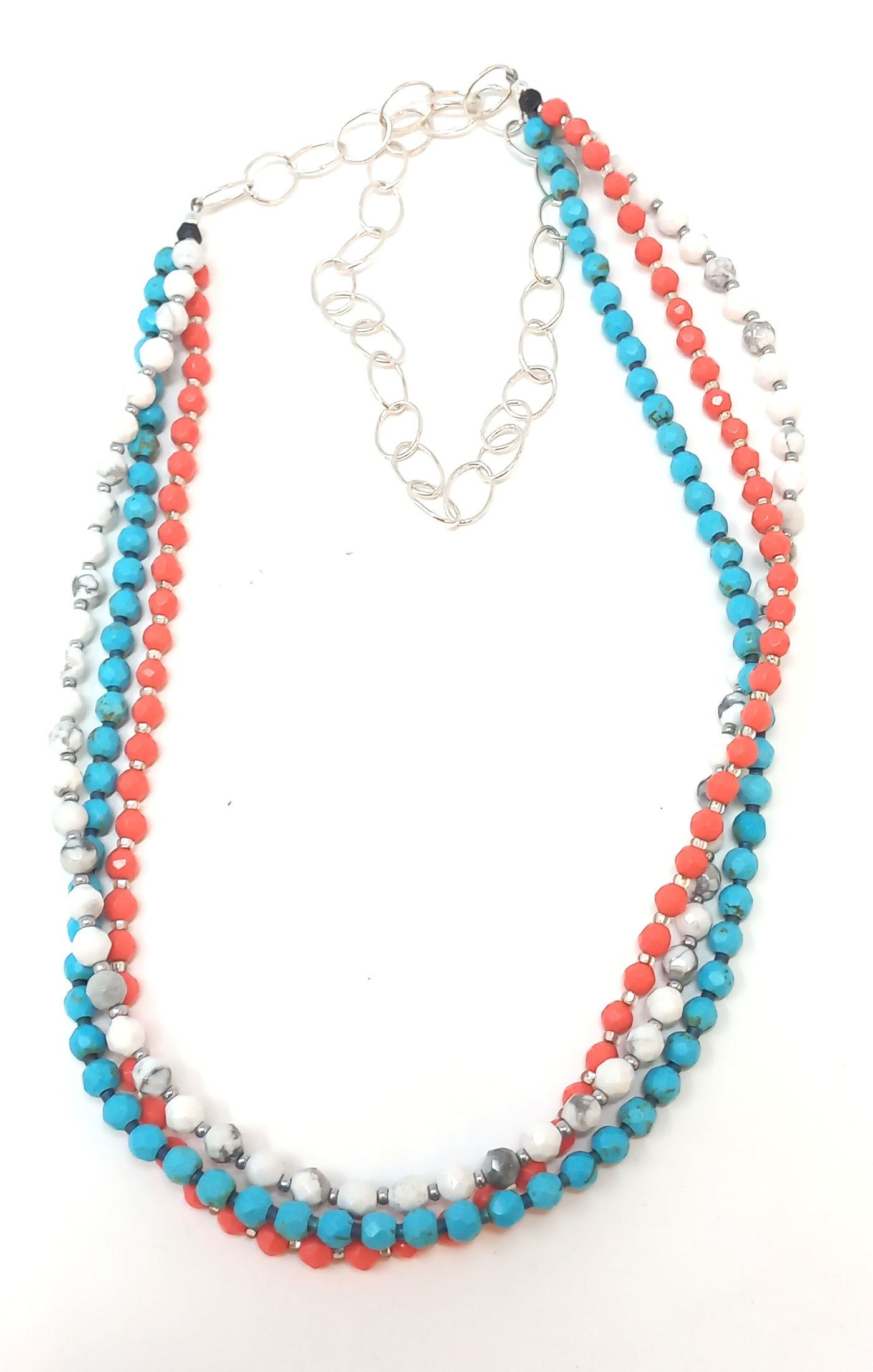 N237 Turquoise Multistrand Faceted Stone Necklace