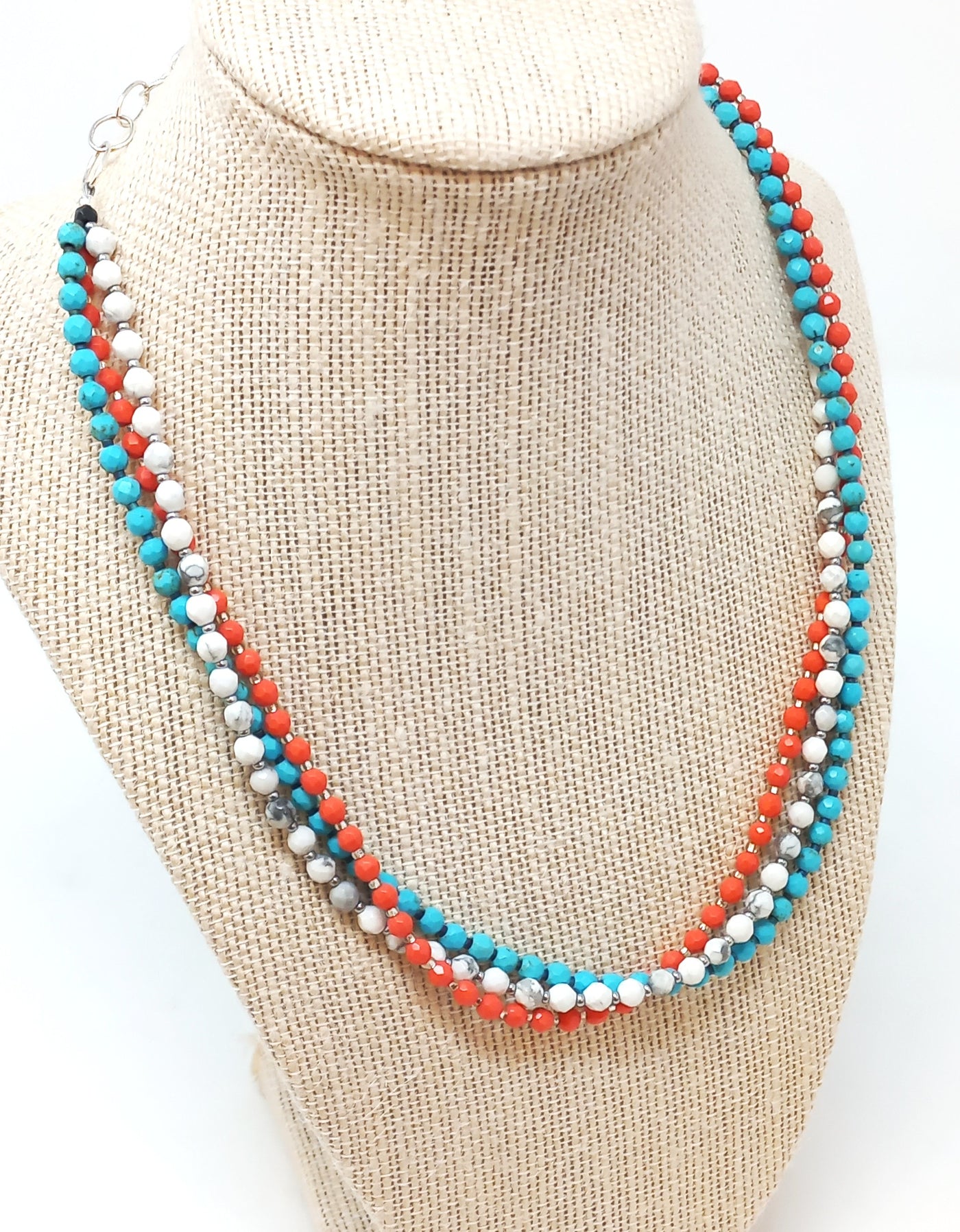 N237 Turquoise Multistrand Faceted Stone Necklace