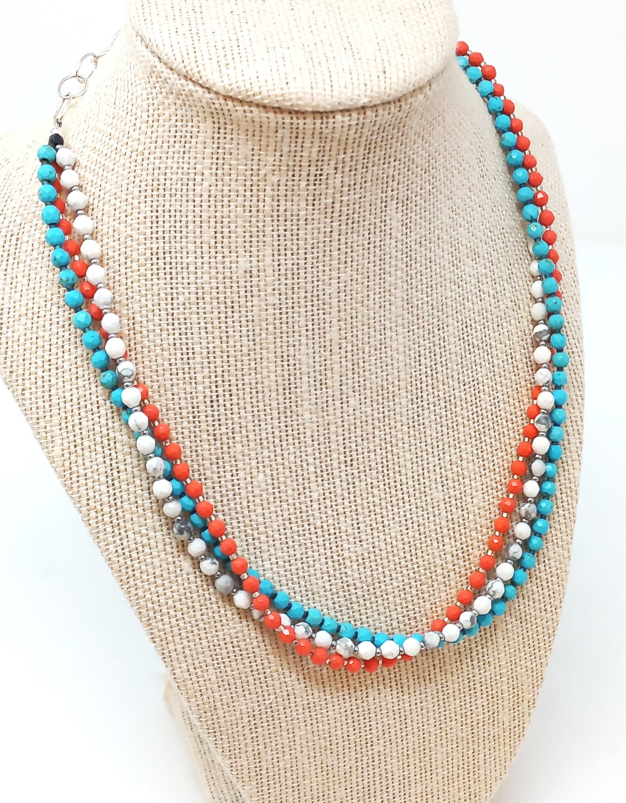 N237 Turquoise Multistrand Faceted Stone Necklace