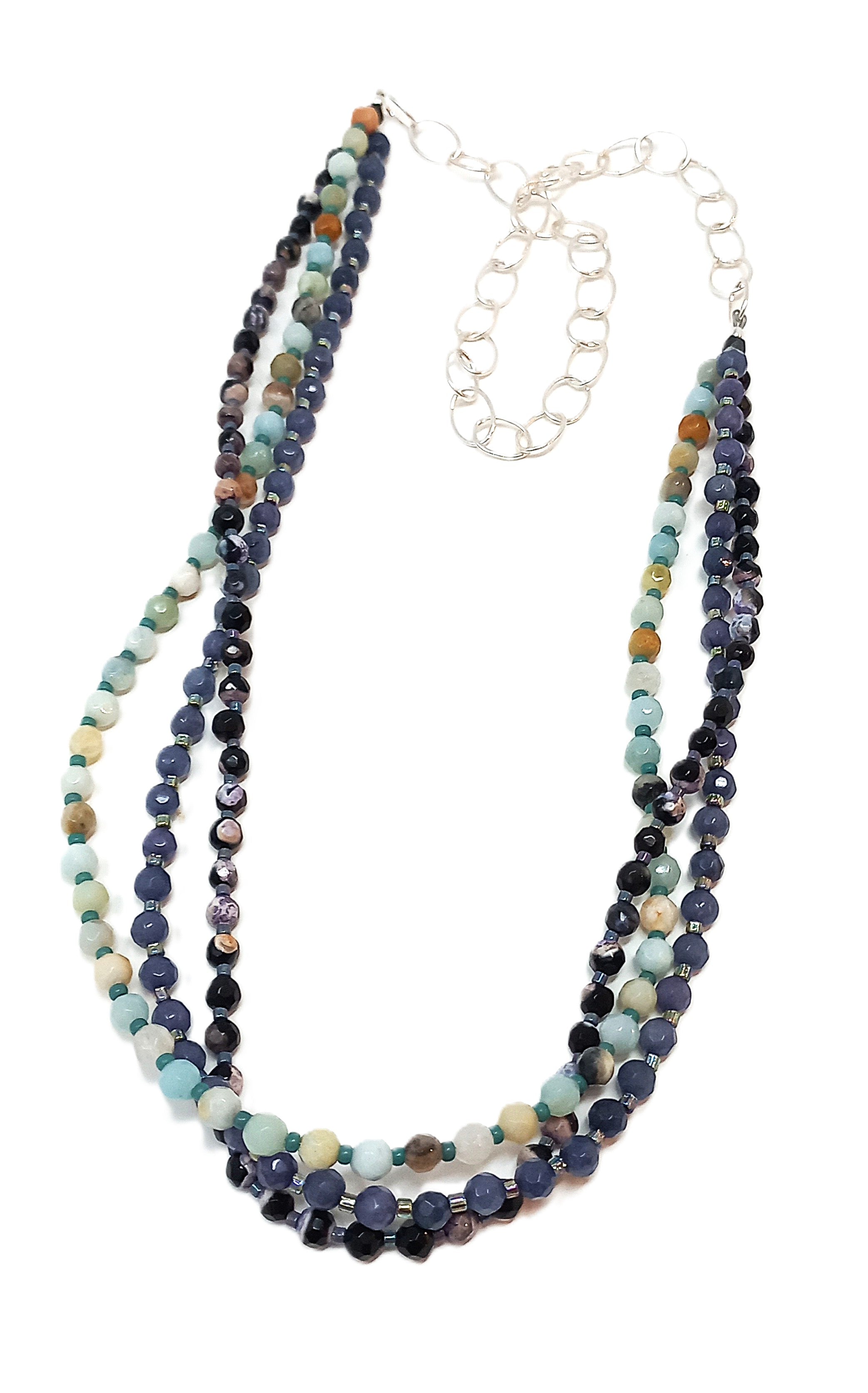 N238 Blue Multistrand Faceted Stone Necklace