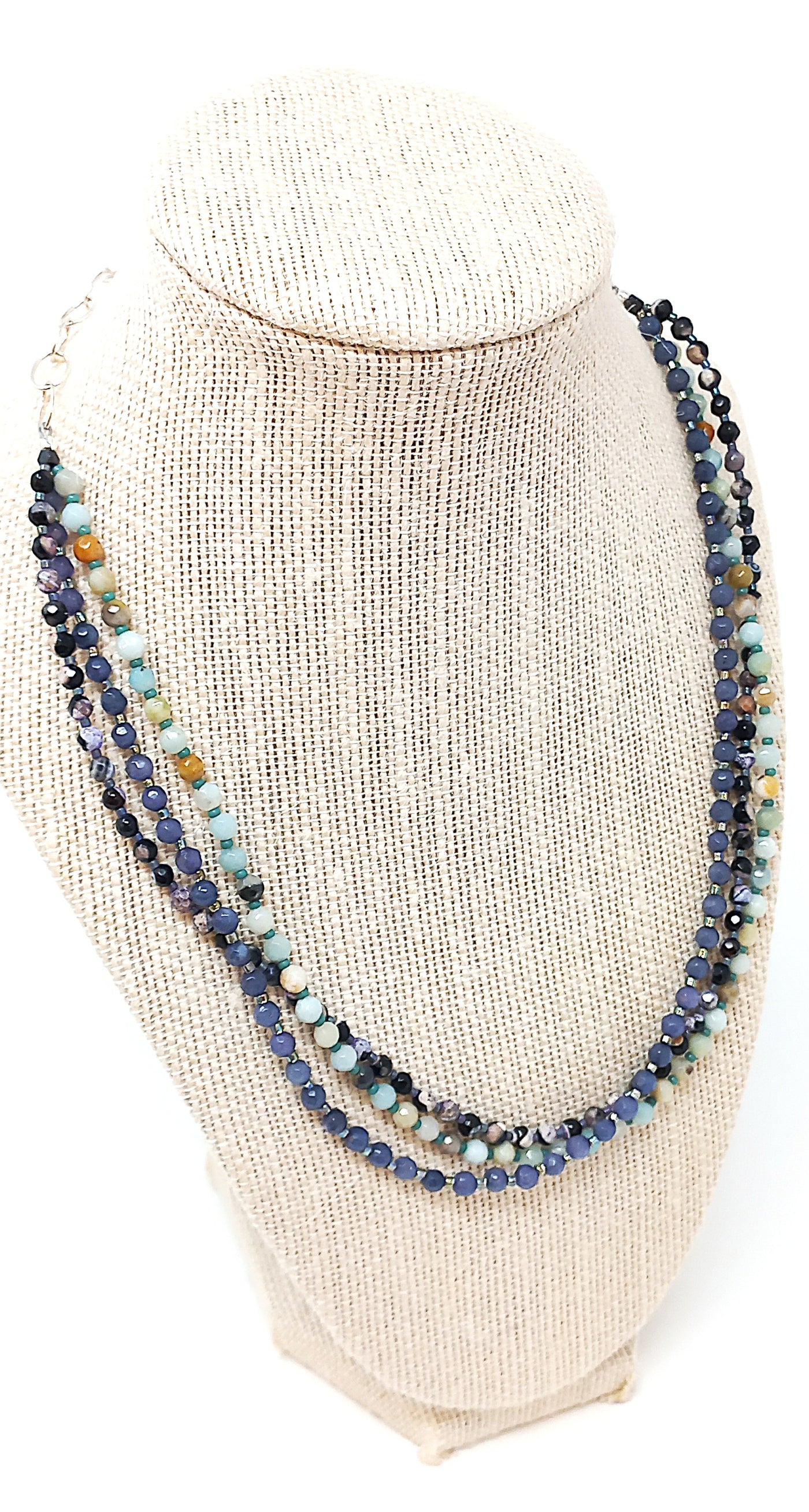 N238 Blue Multistrand Faceted Stone Necklace