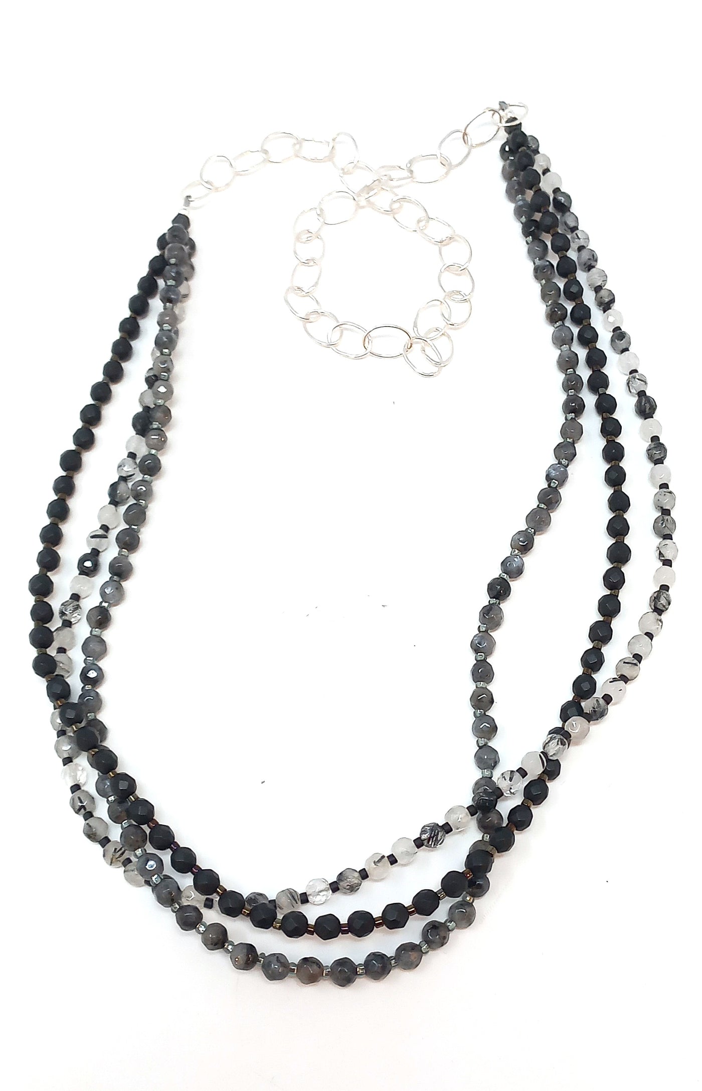 N239 Black Multistrand Faceted Stone Necklace