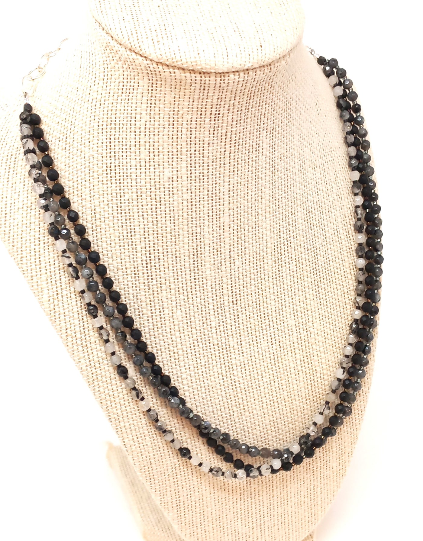 N239 Black Multistrand Faceted Stone Necklace