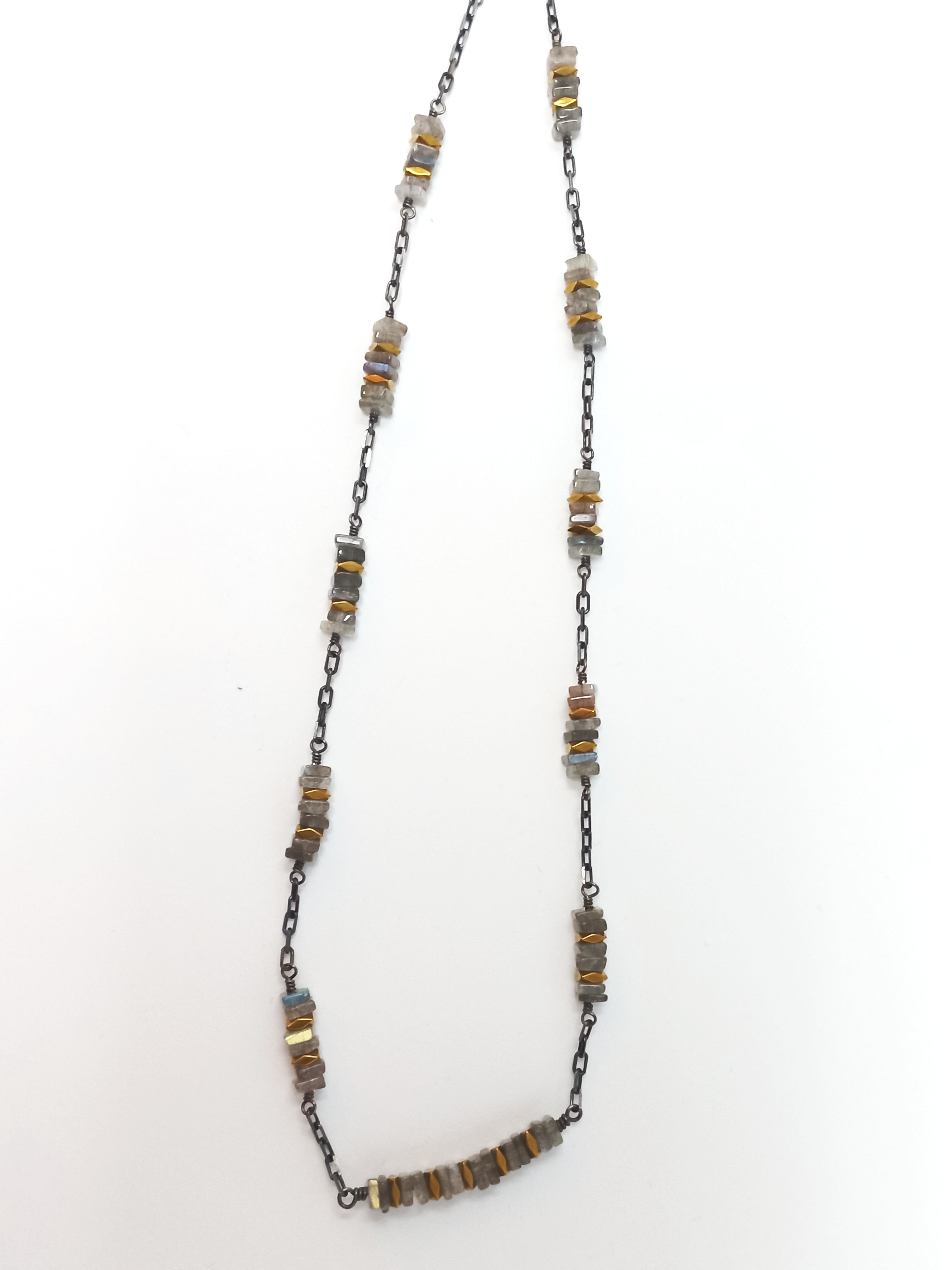 Labradorite and Gold Hematite Stacks Necklace